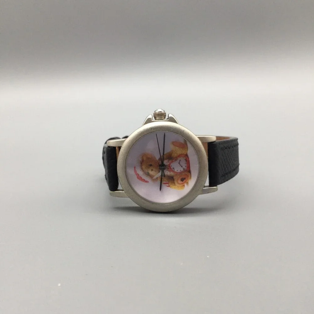 Cherished Teddies Val Womens Watch 29mm Black Strap Silver Tone New Battery 1999